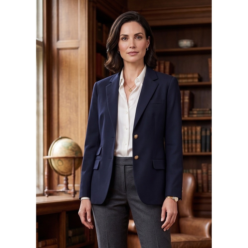 Orvis Sporting Traditions 100% Wool 2-Button Blazer Jacket Women's 14 Navy Blue
